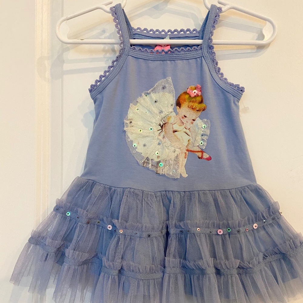 Mim Pi Precious ballerina Baby Girl Tutu Dress Blue Cream Pink sz 9M NWOT